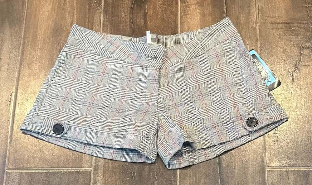 Beverly Boutique Women's Plaid Cuffed Shorts with Button Detail